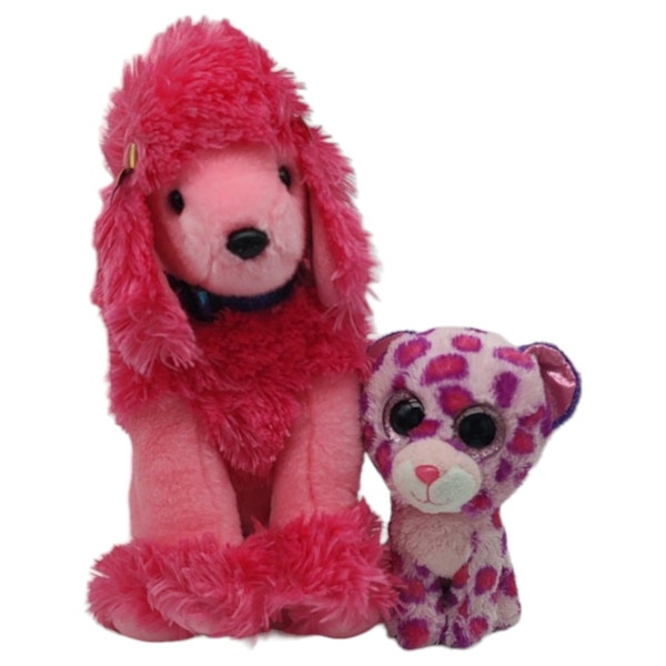 12" Ty PARFUM Pink French Poodle Ty 6" Glamour Beanie Boo Pink Leopard Plush Toy