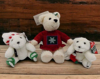 Vintage Coca Cola Polar Bear 4" Christmas Ornaments x2 + Hallmark Christmas Bear