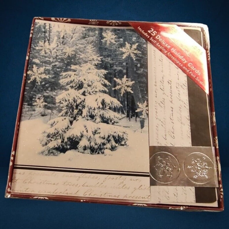 Sapin de Noël boisé scintillant enneigé 25 cartes de vœux de luxe Hallmark image 1