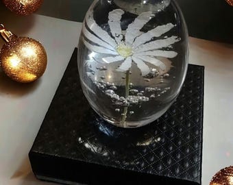 Signed Daum Flower Bubbly Egg Paperweight Holiday Office Gift French Art Glass