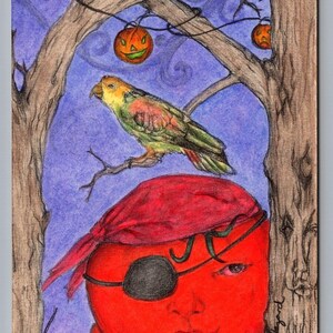 Fliegen-Kaninchen-Hand gefärbt Postkarte Halloween Veggie Menschen Süßes oder Saures Tomate