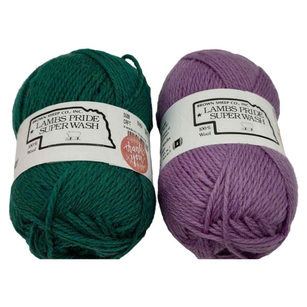 Mix of 2: Lambs Pride Super Wash Yarn 100% Wool Emerald City & Mountain Lavender