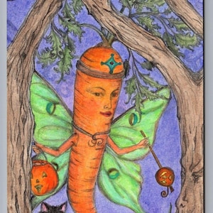 Carte postale colorée à la main Lapin volant