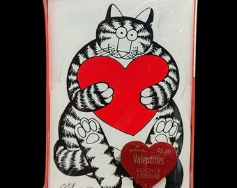 Boîte scellée de 12 cartes de vœux Kliban Cats Hallmark Valentines des années 1980 de 12 cartes de voeux B. Kliban
