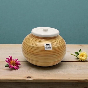 Pequeño recipiente de cerámica vietnamita de imitación de bambú de 15 cm de alto, estilo Bat Trang, Hanoi Village - Tarro de almacenamiento asiático minimalista y terroso (galletas, té)
