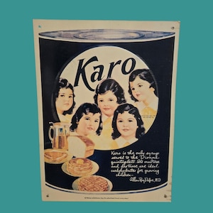 Karo Syrup Tin Metal Sign Quintuplets Retro Kitchen 1938 Advertising Vintage Reproduction
