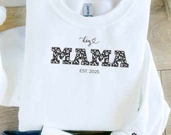 Dog Momma sweatshirt for dog lover, Anniversary gift for her, custom mama sweater with name on sleeve, personalized mom gift from kids