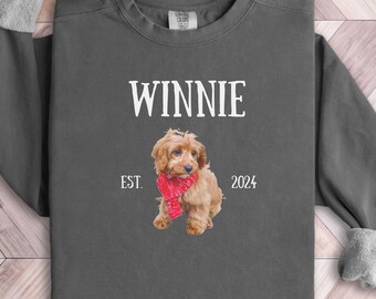 Custom Pet Photo Sweatshirt, Cavapoo Comfort Colors, Dog Mom Gift, Personalized Pet Photo, Custom Pet Gifts, Pet Photo Print Sweatshirt