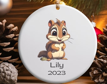 Chipmunk Ornament Ceramic Christmas Gift for Boy Girl Cute Animal Squirrel Lover Personalized Name Custom Birthday Present
