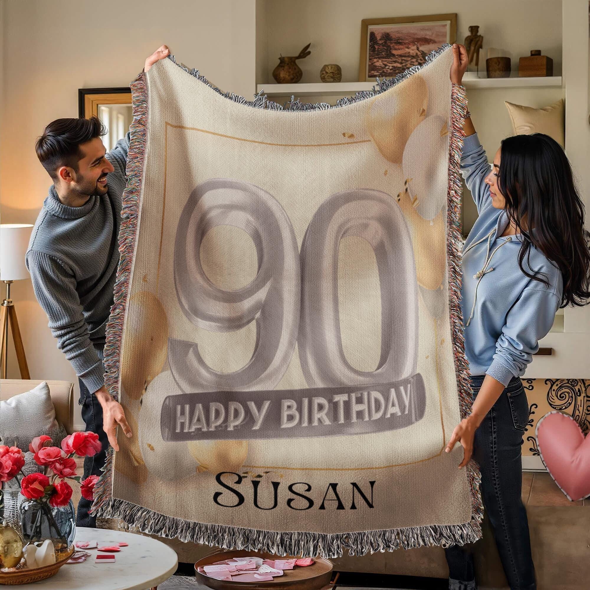 90th birthday gift, Personalized Born in 1935 Gift For Grandma or Grandpa, Ninety Anniversary Woven Blanket, Custom 90th birthday favors