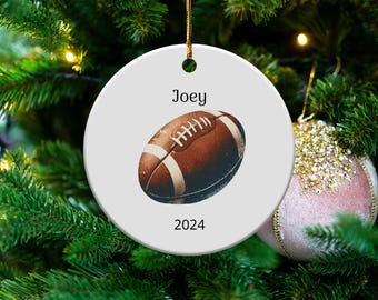 Watercolor Design Football ornament, Customizable Name Year, Perfect Gift for Sports Fans, Gifts for Kids, Son, Nephew Personalized ornament