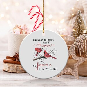 Memorial Cardinal Ornament, Remembrance Gift, Sympathy Ornament, Funeral Gifts, A Piece Of My Heart Lives In Heaven, Forever In My Heart image 5