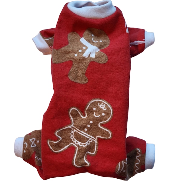 Gingerbread Cookies and Candy Canes Flannel Pajamas PJ's Dog Puppy Teacup Pet Apparel Clothes 4XS - Large