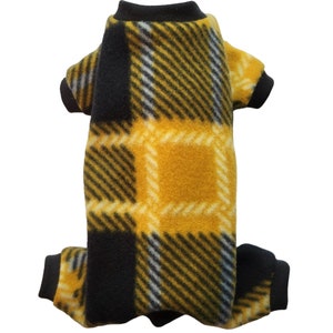 Gold Yellow Black Plaid Fleece Pajama PJ&#39;s Dog Puppy Teacup Pet Clothes - XXS