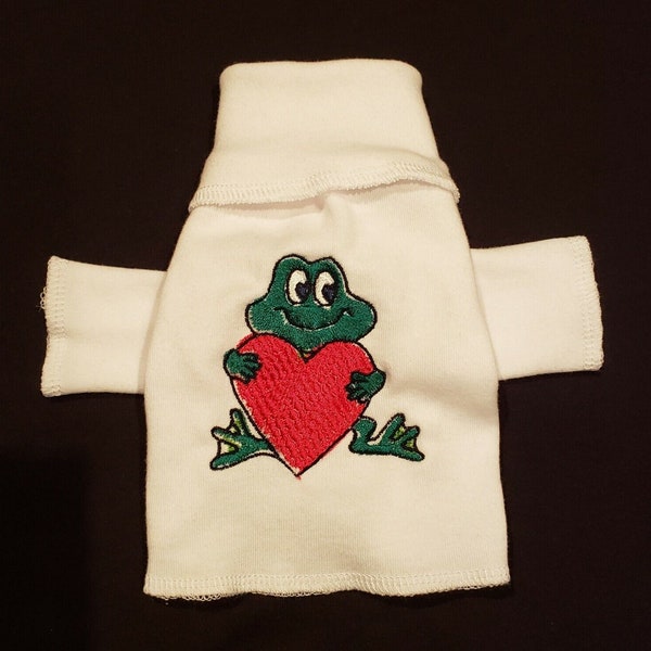 Frog with Heart White Turtleneck Knit Long Sleeve Shirt Dog Puppy Teacup Pet Clothes 4XS - Large