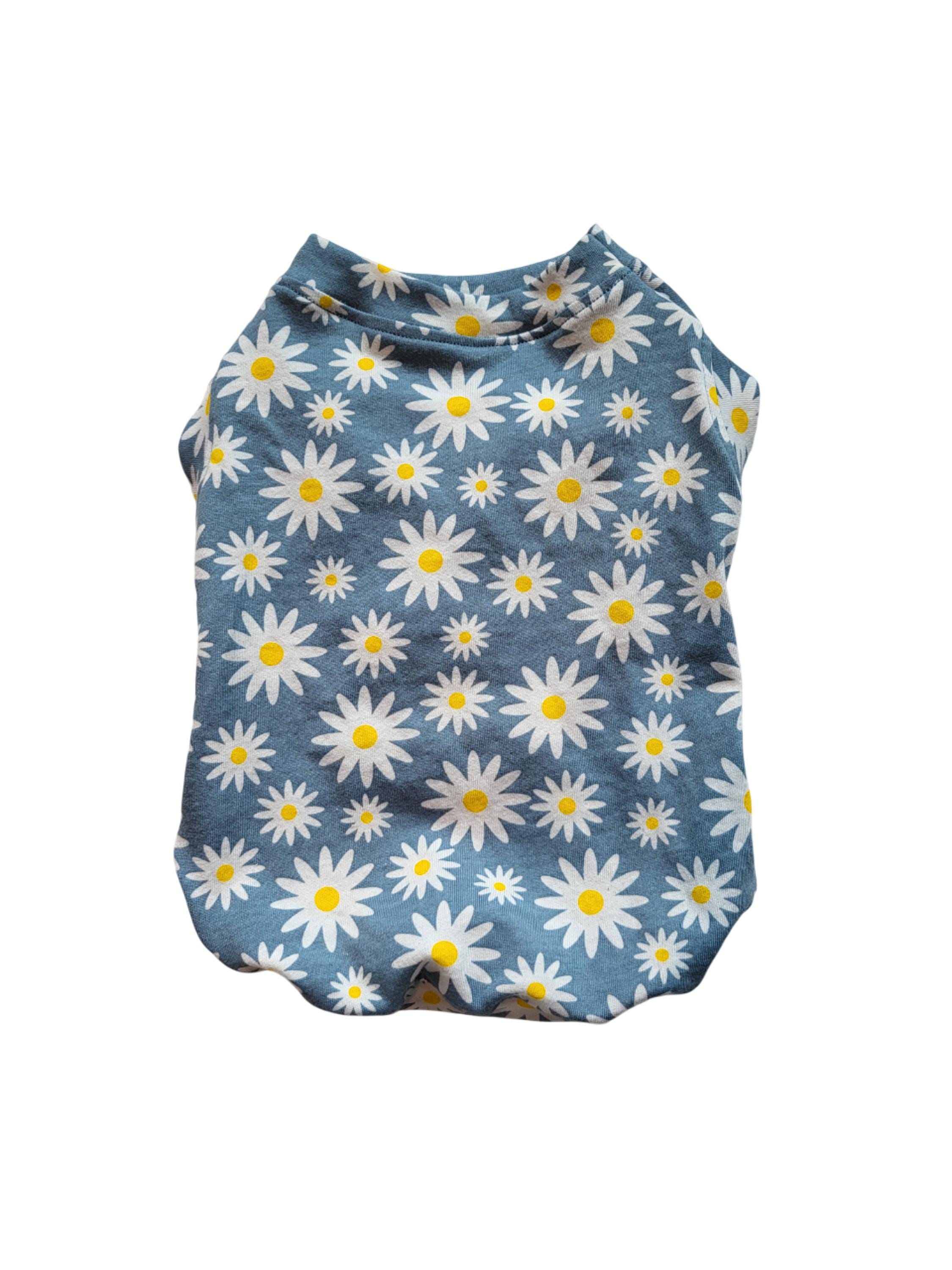Daisies on Blue Sleeveless Knit Tank Top Shirt Dog Puppy Teacup Pet Clothes 4XS - Large