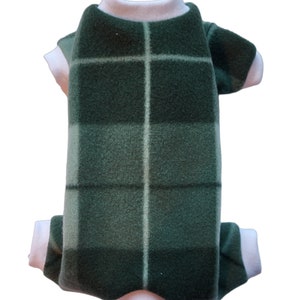 Green Box Plaid Fleece Pajama PJ&#39;s Dog Puppy Teacup Pet Clothes 4XS - XS