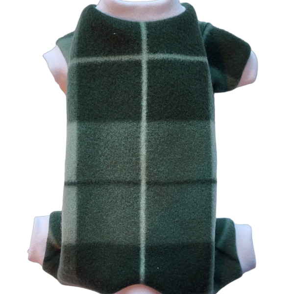 Green Box Plaid Fleece Pajama PJ's Dog Puppy Teacup Pet Clothes 4XS - Large