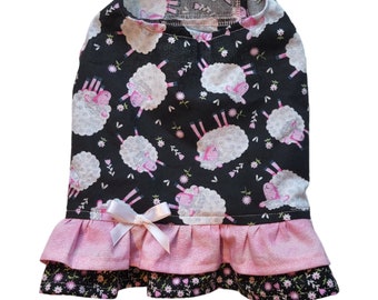 Sheep and Mini Pink Flowers Ruffle Shirt Dog Puppy Teacup Pet Clothes 4xs - Large