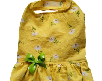 White flowers on Yellow Ruffled Shirt Dog Puppy Teacup Pet Clothes 4xs - Small