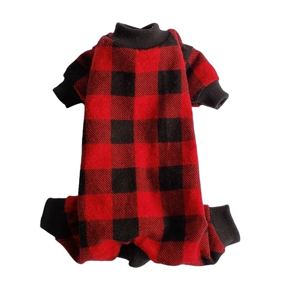 Buffalo Check Plaid Flannel Pajamas PJ's Dog Puppy Teacup Pet Apparel Clothes 4XS - Large