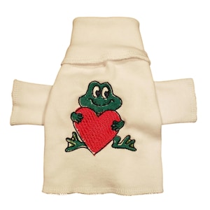 Frog with Heart White Turtleneck Knit Long Sleeve Shirt Dog Puppy Teacup Pet Clothes 4XS - Large