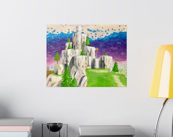 Gamer Wall Art, Matte Gaming Poster, Video Game Decor, Mountain Landscape Art Print, Battle Royale Art
