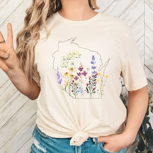 Wisconsin Wildflowers Shirt, WI Shirt, Flower lover shirt, Gift for Plant Lover, WI State Outline, WI Gardener, Gift for mom in Wisconsin