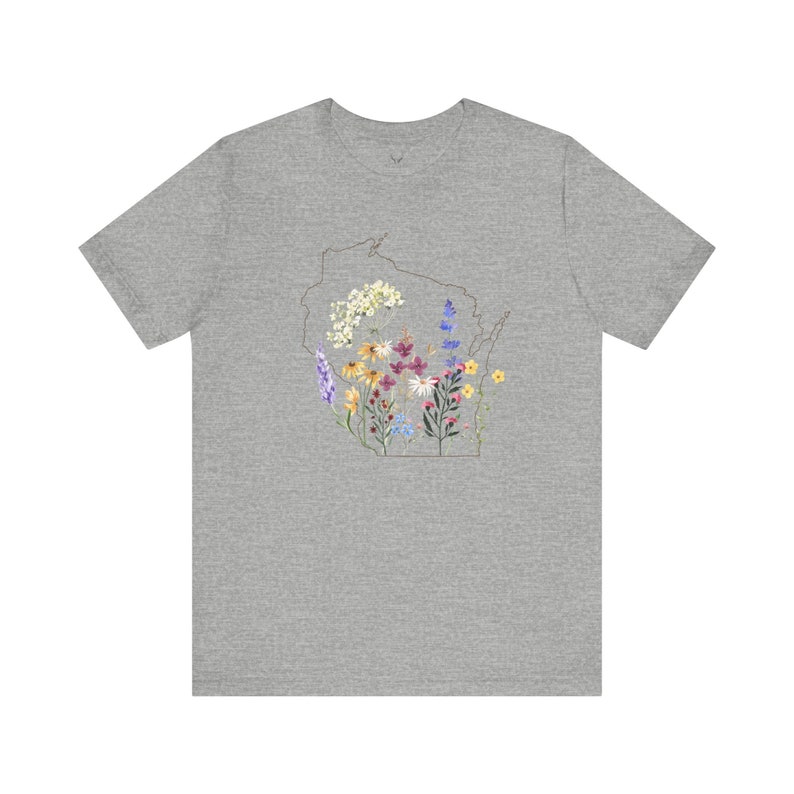 Wisconsin Wildflowers Shirt with State Outline Athletic Heather