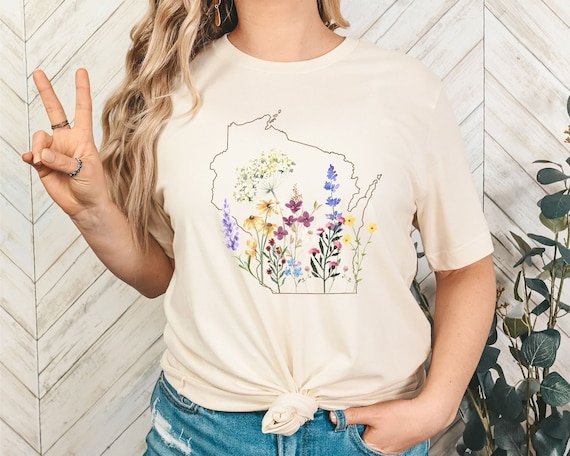 Wisconsin Wildflowers Shirt with State Outline