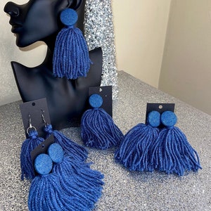 Denim Blue Tassel Earrings