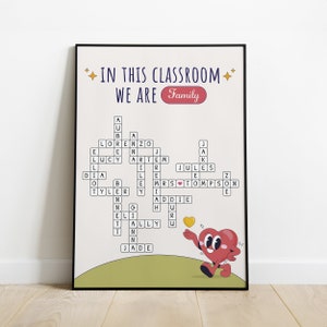 Póster personalizado de crucigramas de compañeros de clase, personalizado, imprimible en Scrabble, carteles educativos, decoración del aula, ideas de regalos, DESCARGA DIGITAL