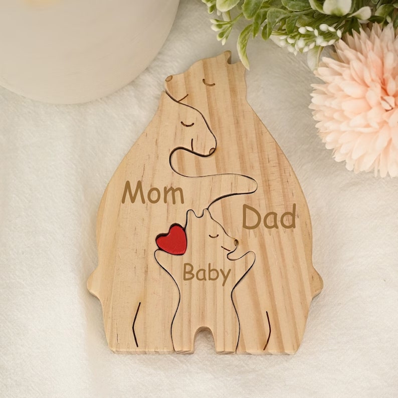 Personalized Wooden Bear Family Puzzle, DIY Wooden Puzzle, Engraved Name Family Puzzle, Mother's Day Gift, Kids Gift, Family Keepsake Gifts image 3