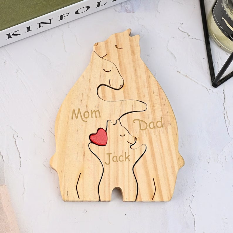 Personalized Wooden Bear Family Puzzle, DIY Wooden Puzzle, Engraved Name Family Puzzle, Mother's Day Gift, Kids Gift, Family Keepsake Gifts image 4