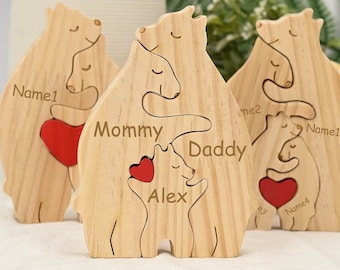 Casse-tête personnalisé en bois pour la famille avec un ours, puzzle en bois à faire soi-même, casse-tête de famille avec nom gravé, cadeau fête des mères, cadeau enfant, cadeau souvenir de famille