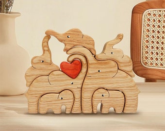 Personalisiertes Elefanten-Familienpuzzle aus Holz, DIY-graviertes Namenspuzzle, Elefanten-Tierfigur, personalisiertes Holzpuzzle, Muttertagsgeschenk, Wohndekoration