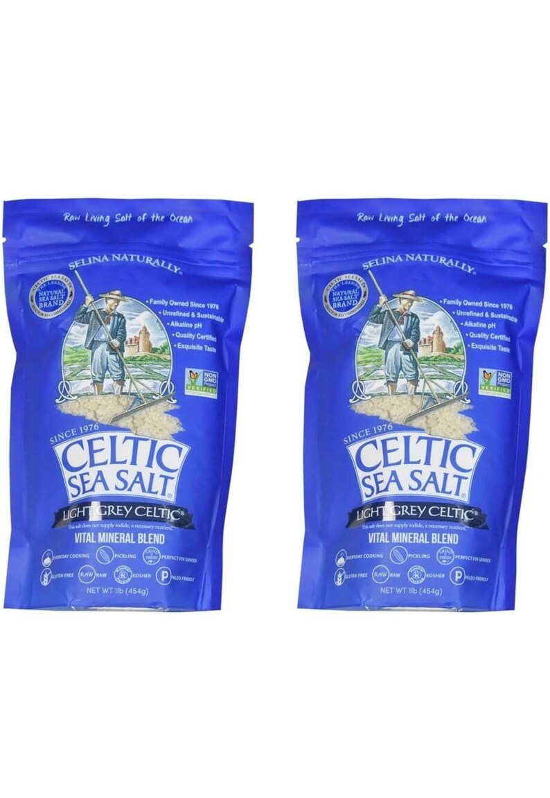 2 bags celtic salt , 1lb each 100% natural, Organic Celtic sea salt, celtic sea salt, trace minerals, Best quality, light grey, coarse image 1
