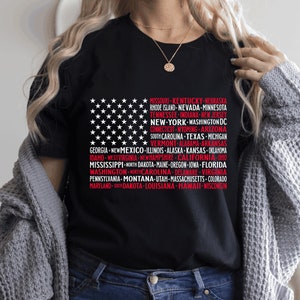USA Flag Shirt, USA Flag Tee, America Flag State Names Tee, Fourth of July Shirt, Patriotic T Shirts, July 4th Tee, 4th of July T-shirt