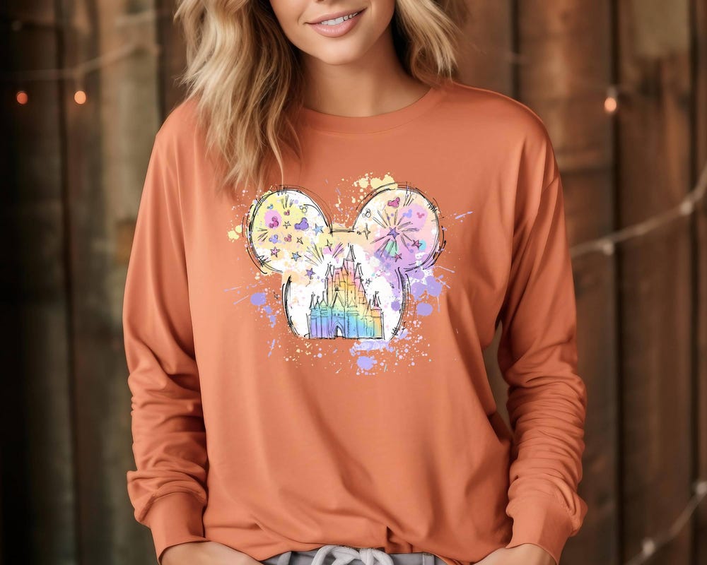 Disney Long Sleeve Shirts,Comfort Colors Long Sleeve Shirt,Disneyland Shirt,Disneyworld Shirts,Disney Castle Colorful Shirt Teeplaza Design