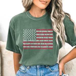 USA Flag Shirt, America Flag State Names Tee,USA Flag Tee, Fourth of July Shirt, Patriotic T Shirts, July 4th Tee, 4th of July T-shirt