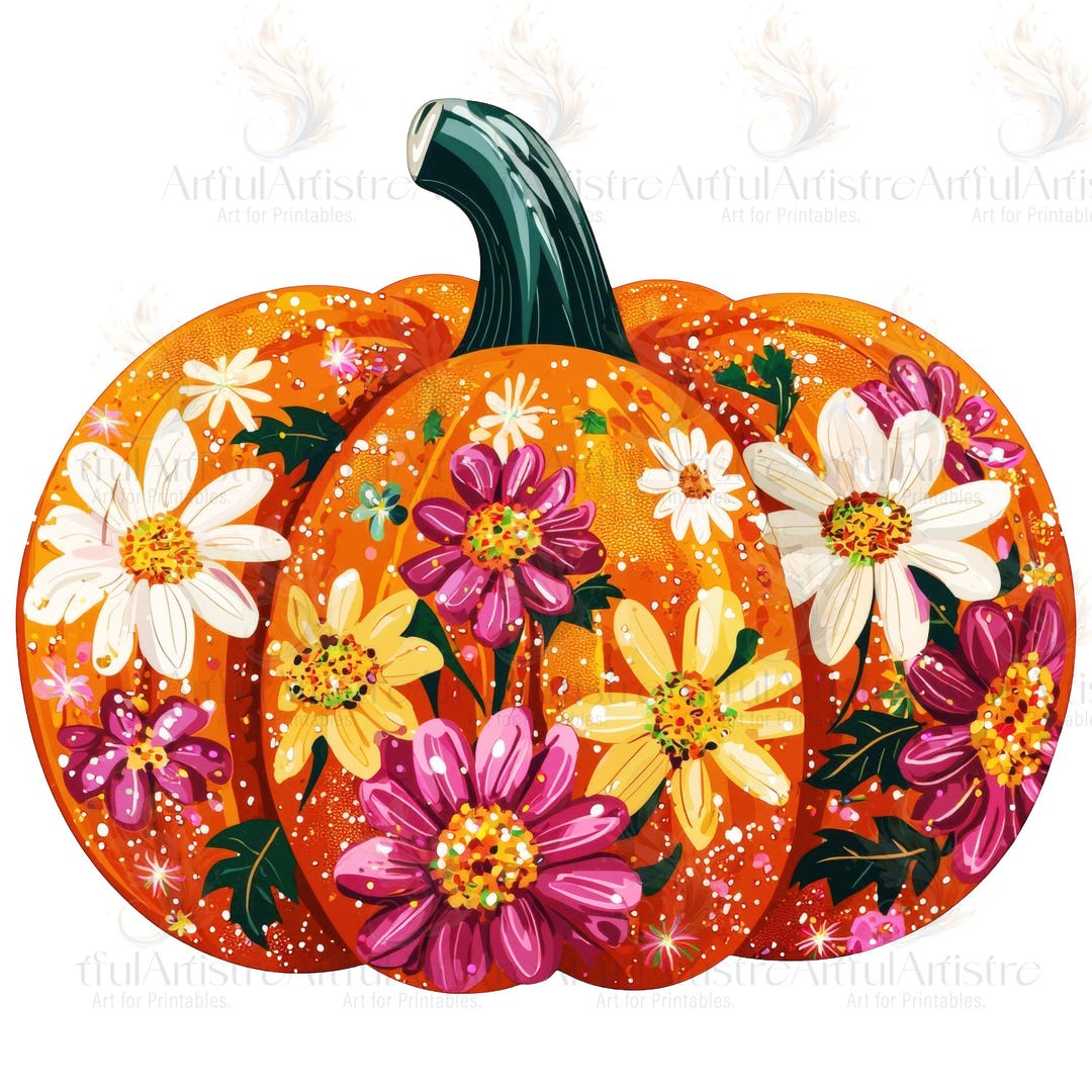 Bright Orange Boho Floral Pumpkin PNG Fall Halloween Sublimation ...