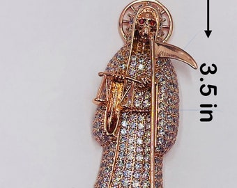 925 Sterling Silver Nuestra Se ora de la Santa Muerte Our Lady of the Holy Death Mexican Catholic Pendant Necklace - 16