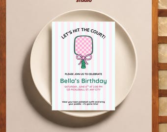 Pickleball Birthday Invitation, Let's Hit The Court Invite, Pink Paddle Party Template, Editable Canva Template, Printable Digital Invite