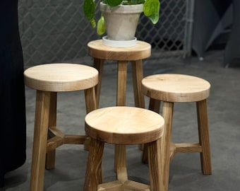 Wooden Plant Stand, round 3-legged stool for house plants, handmade sturdy furniture, natural finish