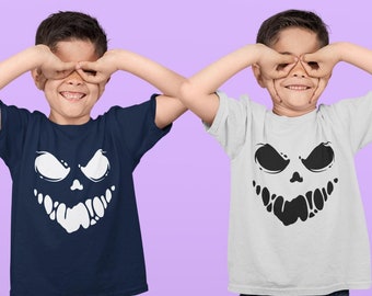 T-shirt Scary Ghost Face voor kinderen, grappig T-shirt Halloween, leuk T-shirt kinderfeestje, Spooky Style Cool Play-top, Zomervakantie voor kinderen