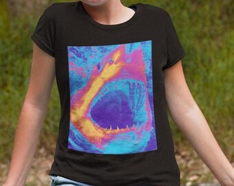 Neon Colours Shark Kids T-Shirt, Teenagers Fun Beach Day Outfit, Bright Summer Festival Tee, Vacation Holiday Shirt, Marine Life Shark Lover