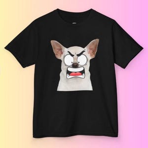 Grappig kinder-T-shirt met gezicht boos hond, leuk T-shirt chihuahua, top hondenliefhebber kinderen, T-shirt kinderfeestje, uniek puppy-T-shirt, cool cadeau voor meisje