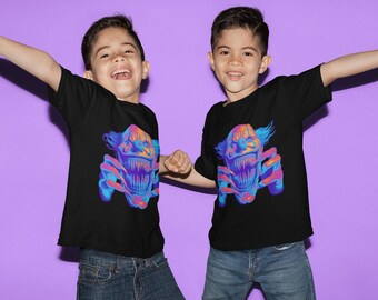 Neonkleuren boze clown kinderen T-shirt, T-shirt Wild Monster Party, kinder T-shirt zomer strand, grappig Halloween-shirt voor kind, cadeau voor jongen/meisje