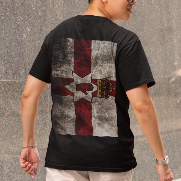 Backprinted Distressed Style Northern Ireland Flag T-Shirt, Vintage Style N. Irish Tee, Gift From Northern Ireland, NI Patriotic Tshirt