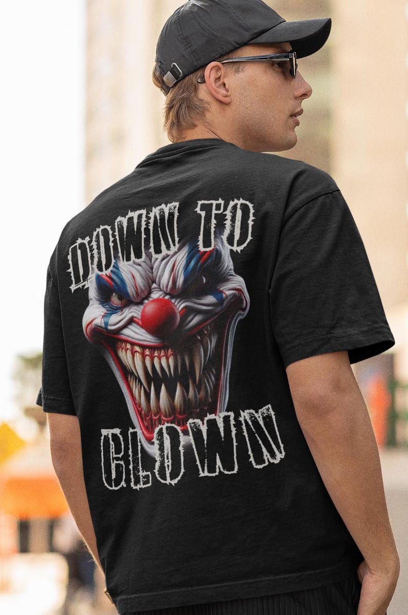 Backprinted Halloween T Shirt, Mens Down to Clown Tshirt, Womens Scary